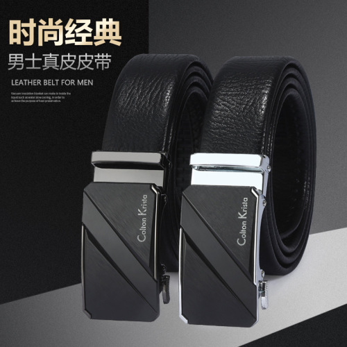 Factory Direct Sales Belt Men‘s Online Hot Automatic Buckle Business Casual Leather Two-Layer Cowhide Pants Belt Wholesale 