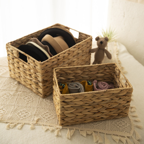 storage basket hand-woven water hyacinth with iron frame desktop living room bedroom organizing storage boxes cosmetics