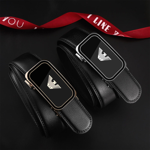belt men‘s genuine leather pure cowhide high-end business casual versatile alloy letter creative smooth buckle belt wholesale