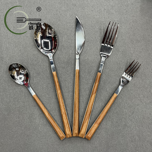 [chengfa tableware] imitation wooden handle stainless steel tableware imitation wood grain knife fork spoon korean steak knife fork spoon chopsticks