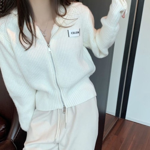 2022 spring and autumn new sweater women‘s fashionable hooded long-sleeved double-zipper knitted cardigan coat