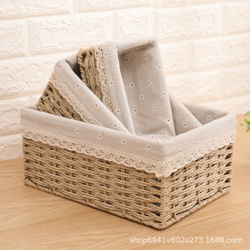 storage box rattan storage basket fabric sundries storage basket knitted basket straw storage basket key remote control