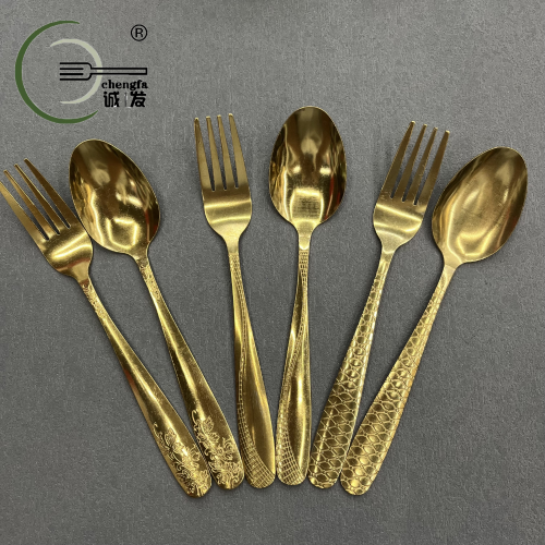 [Chengfa Tableware] Stainless Steel Gold-Plated Thin Handle Knife， Fork and Spoon Tableware Creative Stainless Steel Hotel Western Tableware