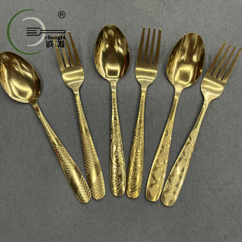 [Chengfa Tableware] Stainless Steel Gold-Plated Thin Handle Knife， Fork and Spoon Tableware Creative Stainless Steel Hotel Western Tableware