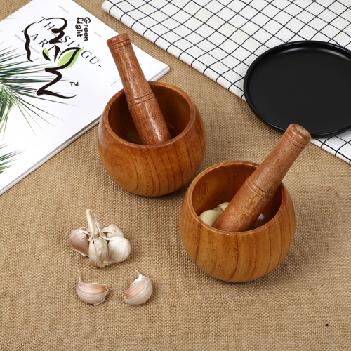 [Green Light] Factory Wholesale Solid Wood Garlic Bowl Wooden Kitchenware Garlic Grinder Wooden Mortar Garlic Masher Medicine Masher Can Be Customized