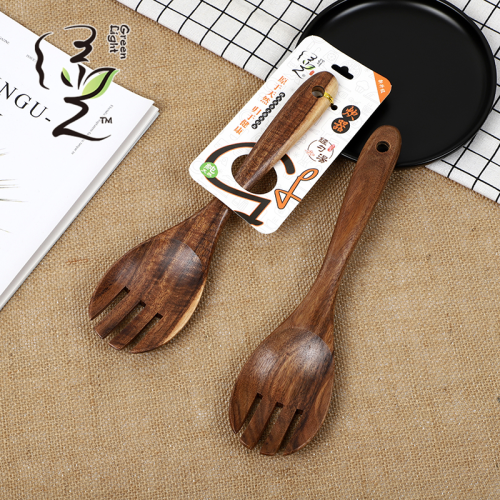 [Green Light] Wood Fork and Spoon Nordic Retro Acacia Mangium Fork Salad Spoon Fork Cooking Spoon Fork Kitchen Supplies Tableware