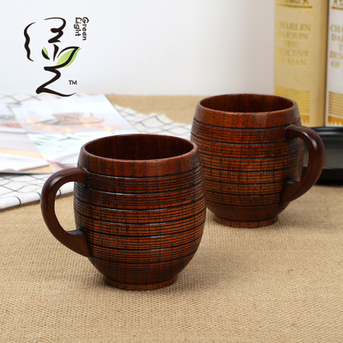 [Green Light] Wooden Coffee Cup Solid Wood Handy Water Cup Vintage Handle environmental Protection Tea Cup Large Capacity Creative Water Cup