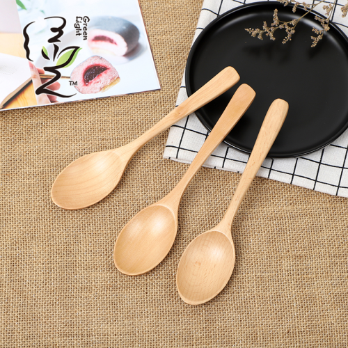 [Green Light] 4.2 * 19cm Wood Color Wooden Spoon Tableware Japanese Coffee Spoon Stirring Spoon Wooden Spoon Wholesale