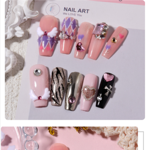 new online celebrity nail white angel wings jewelry diamond left and right white resin wearing nail decoration stickers