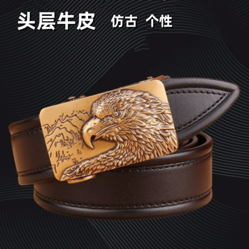 leather belt men‘s first layer cowhide italian business brand belt men‘s belt automatic buckle antique belt