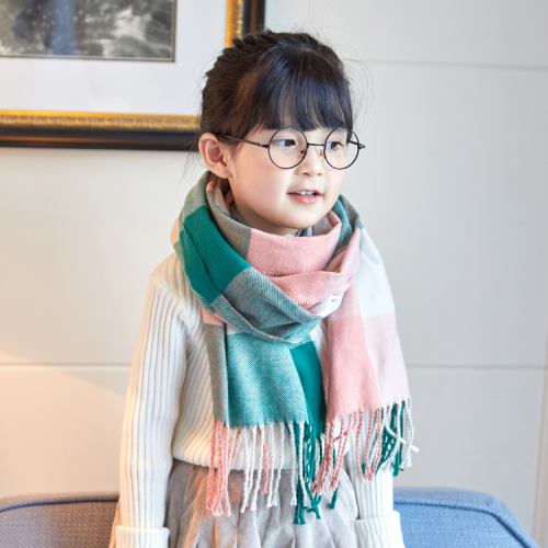 Cashmere-like Plaid Double-Sided Children‘s Scarf Baby Girl‘s Scarf Baby Toddler Boy Girl Autumn and Winter Tide Medium and Large Children