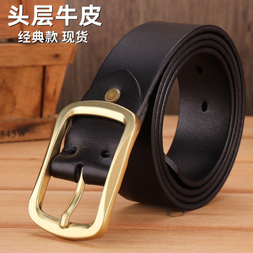 factory wholesale men‘s leather belt imported first layer cowhide non-fading copper buckle leather belt men‘s