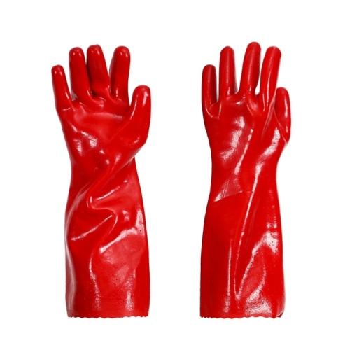 35cm polyester pvc red oil-resistant anti-slip work gloves anti-corrosion protective work gloves