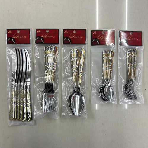 Stainless Steel Tableware Oblique Handle Gold-Plated Knife， Fork， Spoon， Tea Spoon， Tea Fork Hotel Supplies