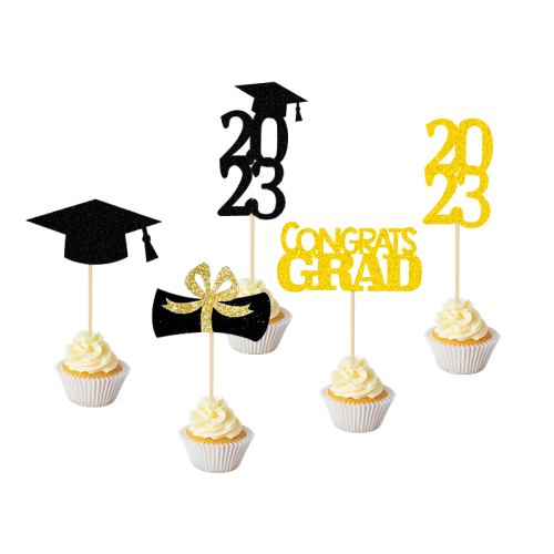 graduation reel black gold 2023 digital black doctor cap gold congrats grad cake insertion card