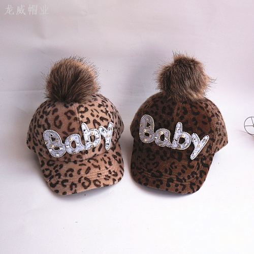 Direct Selling Autumn and Winter Parent-Child Mink Fur Leopard Print Hat Baseball Cap Sun Hat Peaked Cap