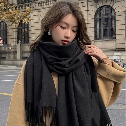 Japanese and Korean Style Solid Color Barbed Scarf Women‘s Warm Cashmere-like Single Color Thickened Wool Scarf Women‘s Plain Autumn and Winter Foreign Trade