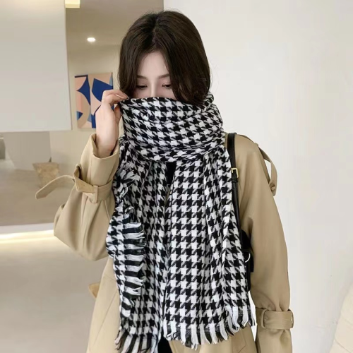 Women‘s Korean-Style Cashmere Plaid Scarf Dongdaemun New Thickened Shawl Houndstooth Double-Sided Striped Scarf Wholesale