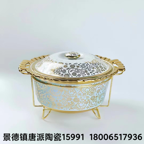 Tangfan Ceramic Soup Pot round Roasting Plate Gold-Plated Baking Tray with Shelf Color Glaze Baking Tray Soup Pot Microwave Oven Special Ceramic