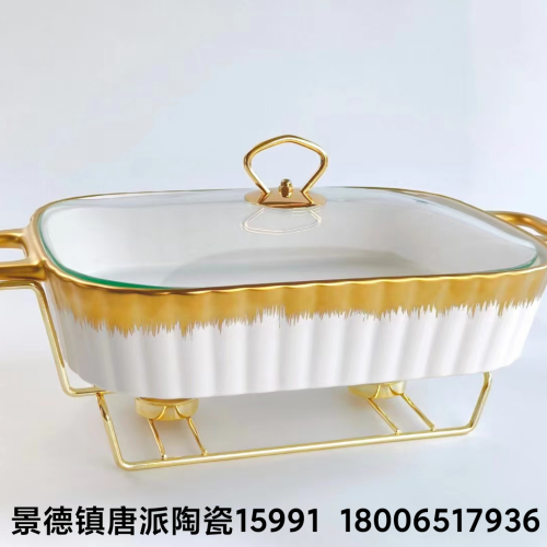 Tang Fan Ceramic Soup Pot Soup Bowl Baking Tray Gold-Plated Baking Tray with Shelf Color Glaze Baking Tray Special Ceramic for Soup Pot Microwave Oven