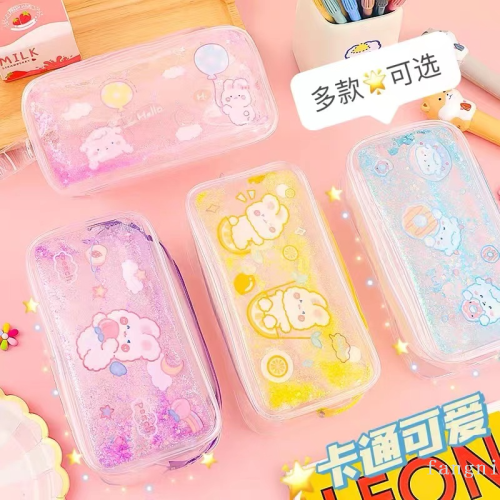 factory direct sales domestic and foreign trade new quicksand children large capacity transparent girl cute crystal pencil case