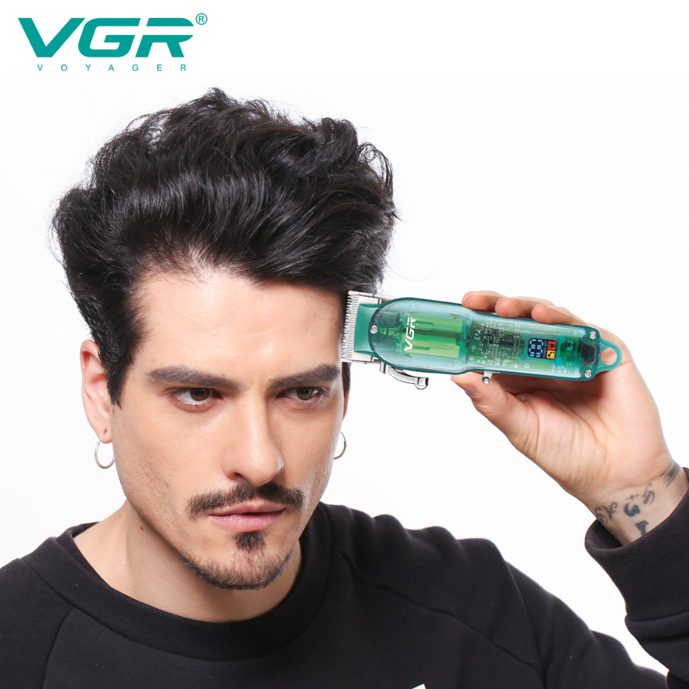 VGR660 Digital Display New Transparent Hair Clipper Rechargeable Gradient Electric Hair Salon Men's Hair Trimmer