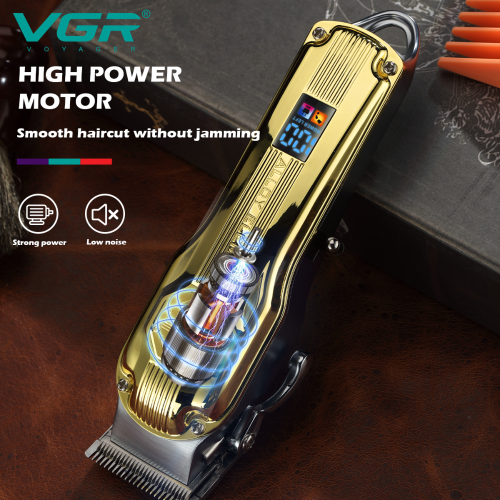 VGR672 High-Power All-Metal Hair Clipper for Hair Salon Non-Stuck Hair New LCD Digital Display Electric Trimmer