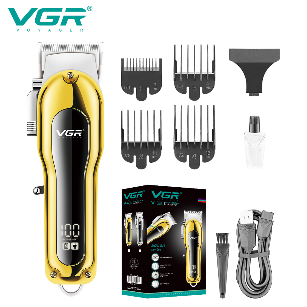 VGR680 All-Metal Electric Hair Clipper Fine-Tuning Gradient Oil Head Hair Cutter LCD Digital Display Electric Trimmer