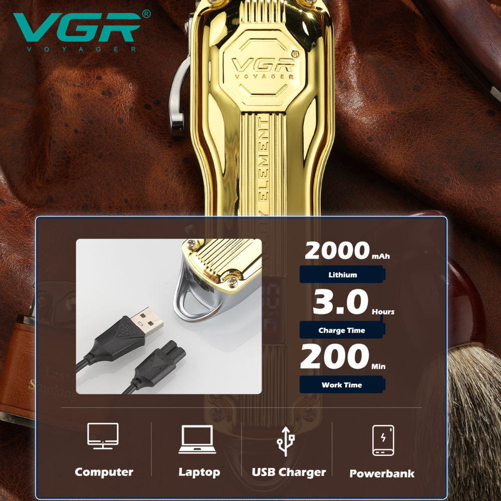 VGR672 High-Power All-Metal Hair Clipper for Hair Salon Non-Stuck Hair New LCD Digital Display Electric Trimmer