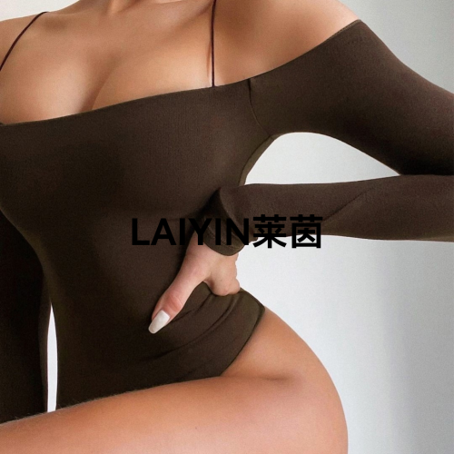 Foreign Trade Europe and America Cross Border New Women‘s Bottoming Solid Color Sexy off-Shoulder Long Sleeve Backless Jumpsuit
