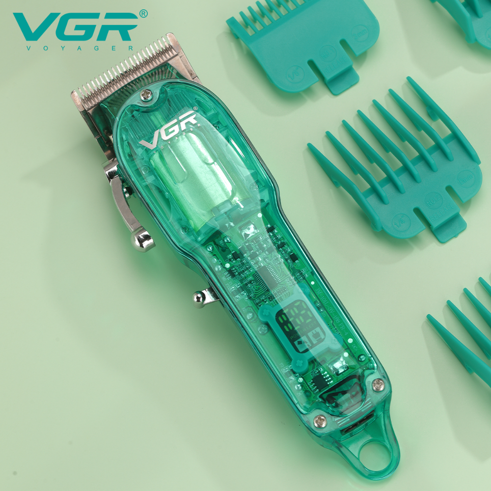 VGR660 Digital Display New Transparent Hair Clipper Rechargeable Gradient Electric Hair Salon Men's Hair Trimmer