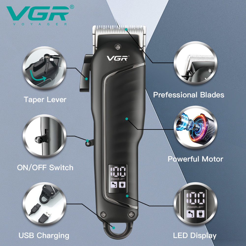 VGR683 LCD Digital Display Electric Hair Clipper High Power Non-Stuck USB Rechargeable Electric Clipper Hair Clipper