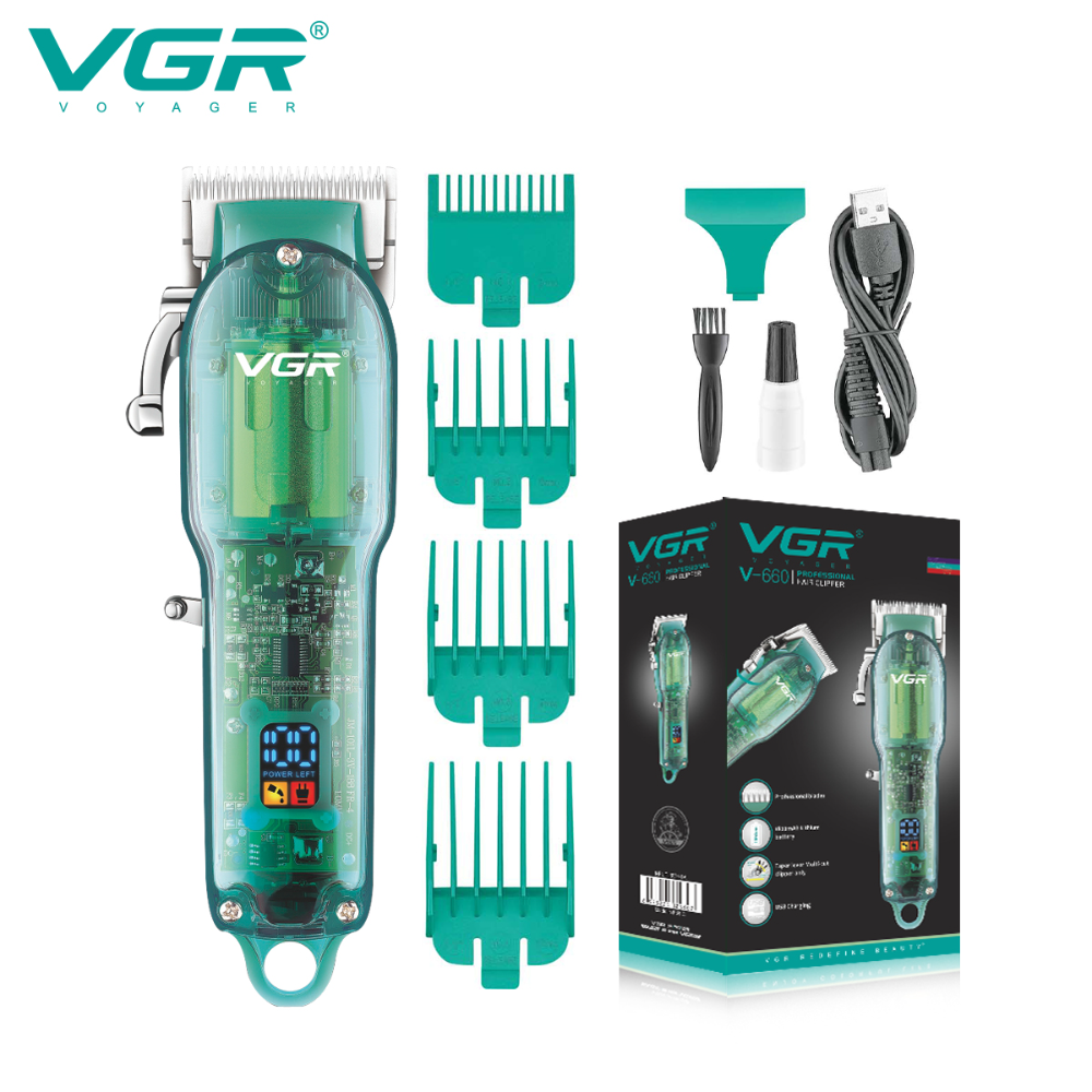 VGR660 Digital Display New Transparent Hair Clipper Rechargeable Gradient Electric Hair Salon Men's Hair Trimmer