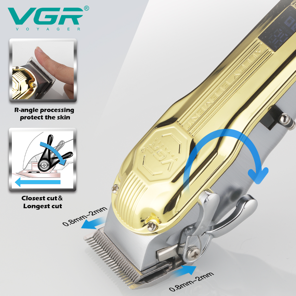 VGR672 High-Power All-Metal Hair Clipper for Hair Salon Non-Stuck Hair New LCD Digital Display Electric Trimmer