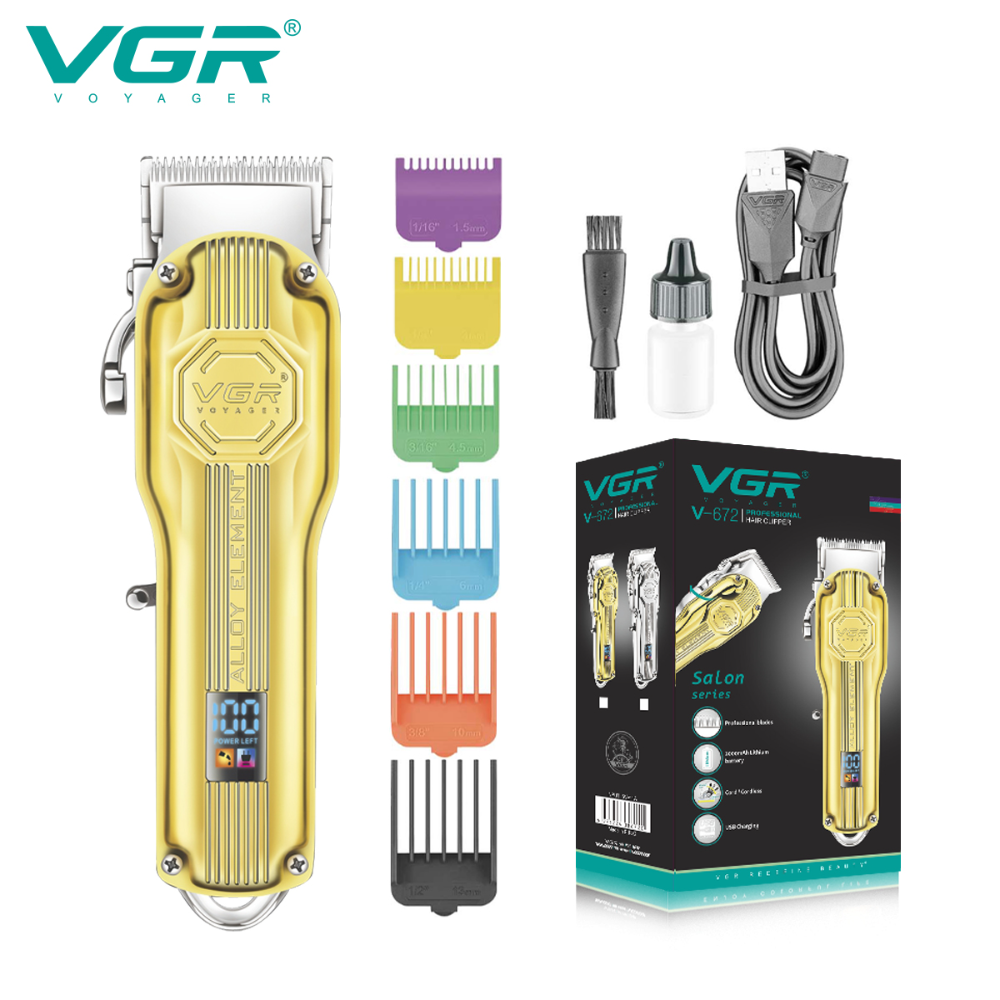 VGR672 High-Power All-Metal Hair Clipper for Hair Salon Non-Stuck Hair New LCD Digital Display Electric Trimmer