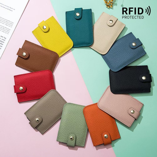 ultra-thin laminated pull-out card holder rfid leather business card holder portable compact card holder female multi-card position