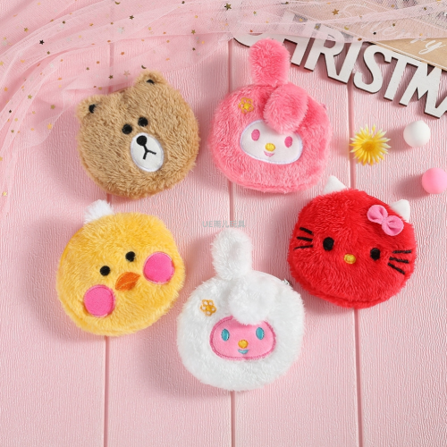 2022 New Plush Coin Purse Plush Coin Purse 10cm Yellow Solid Color round Small Wallet Plush Wallet