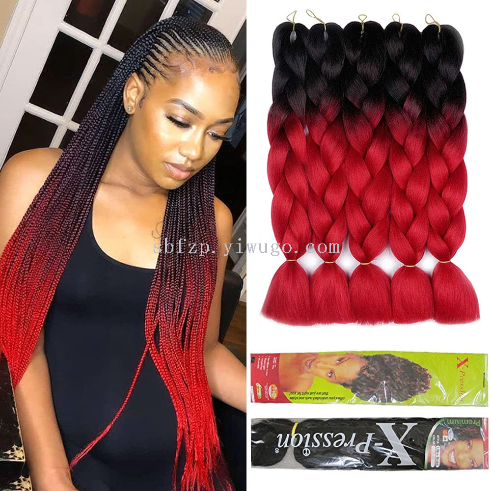 X pression Ombre Braiding Hair Black to Red 64 Inch 165g Synthetic Jumbo Braids in Extension
