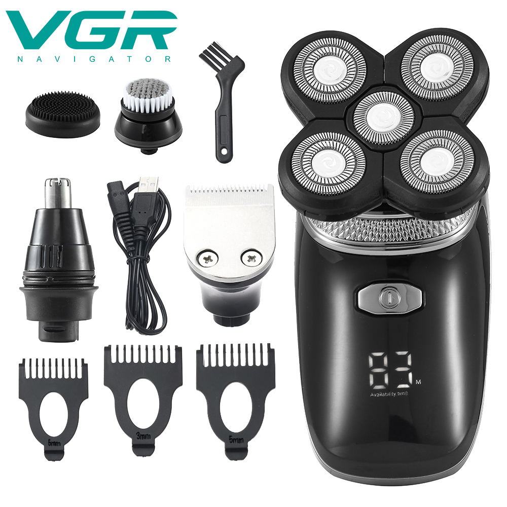VGR-330 razor rechargeable cross-border five-blade electric razor whole body washing liquid crystal display