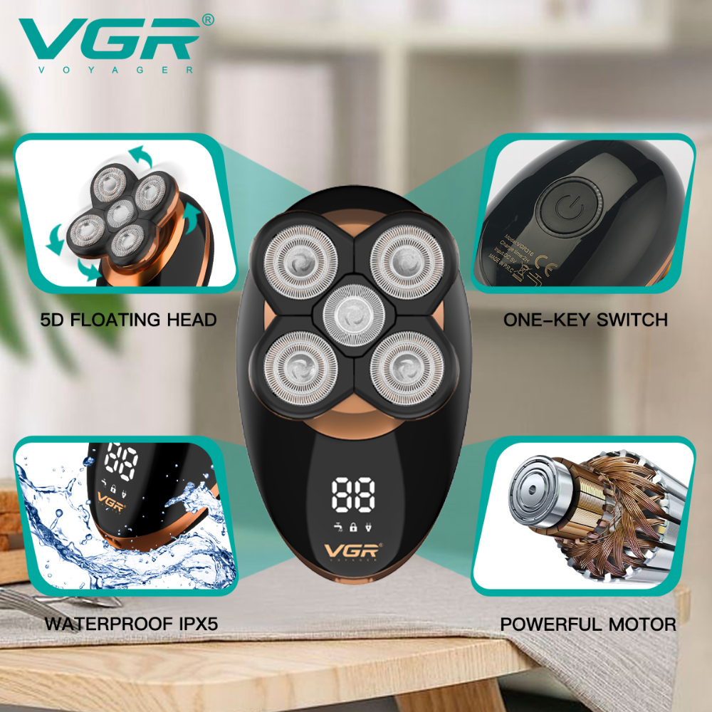 VGR-316 new electric shaver 5 in 1 multi-function razor for men's volumetric washing liquid crystal digital display