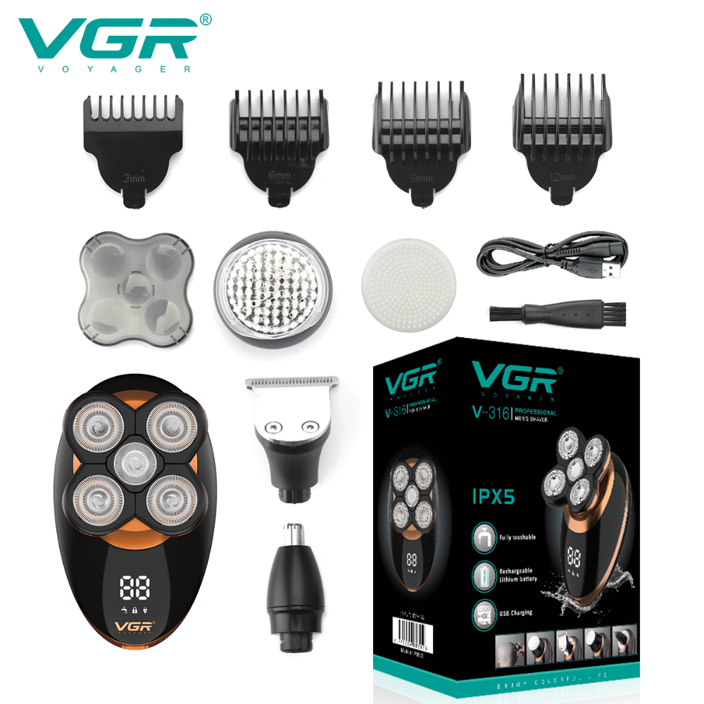 VGR-316 new electric shaver 5 in 1 multi-function razor for men's volumetric washing liquid crystal digital display