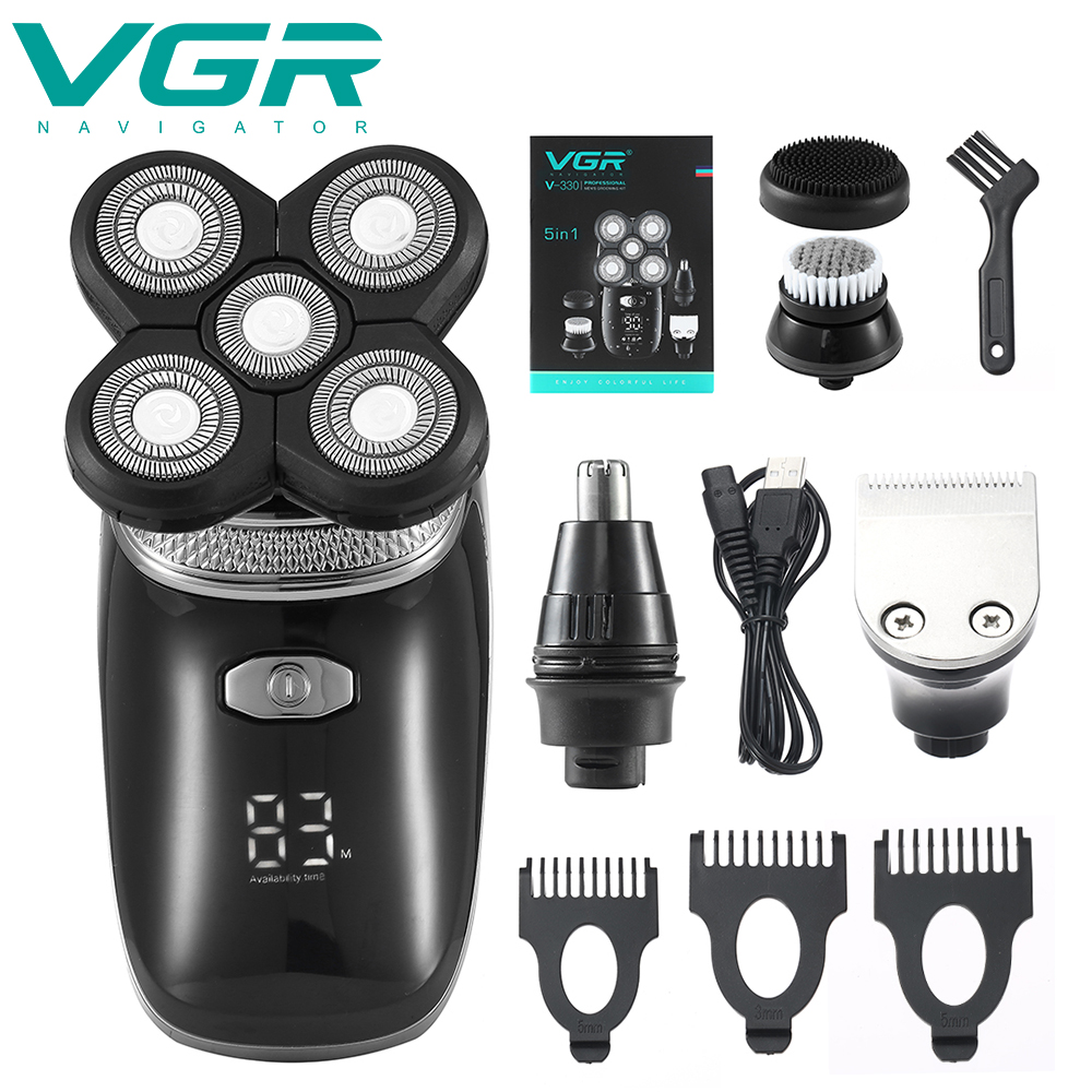 VGR-330 razor rechargeable cross-border five-blade electric razor whole body washing liquid crystal display