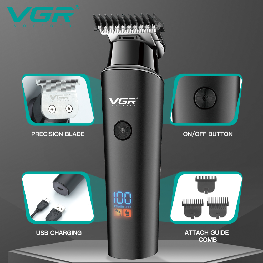 VGR937 New Electric Clipper LCD Hair Clipper for Hair Salon Oil Head Carved Electric Trimmer 8-Hour Battery