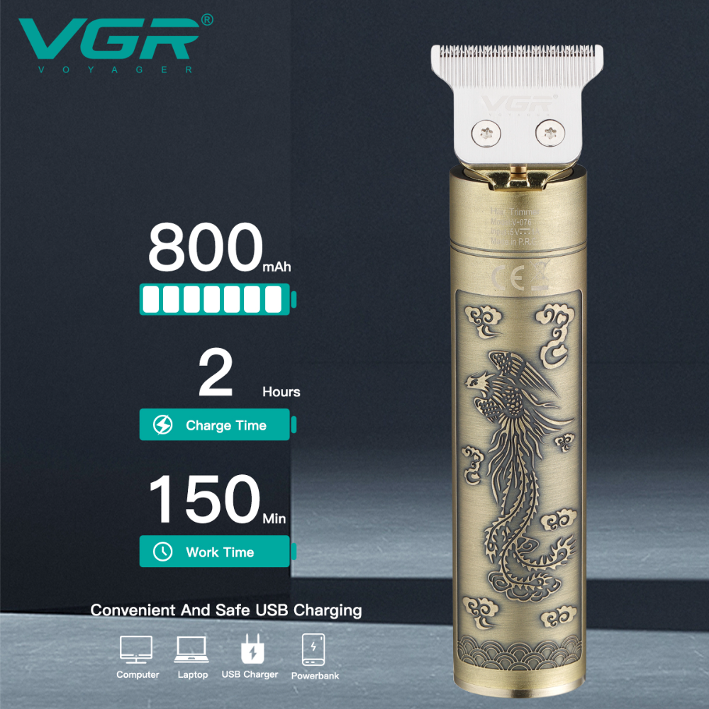 VGR076 Metal Electric Trimmer  USB Charging Digital Display Hair Clipper Chinese Style Dragon Electrical Hair Cutter