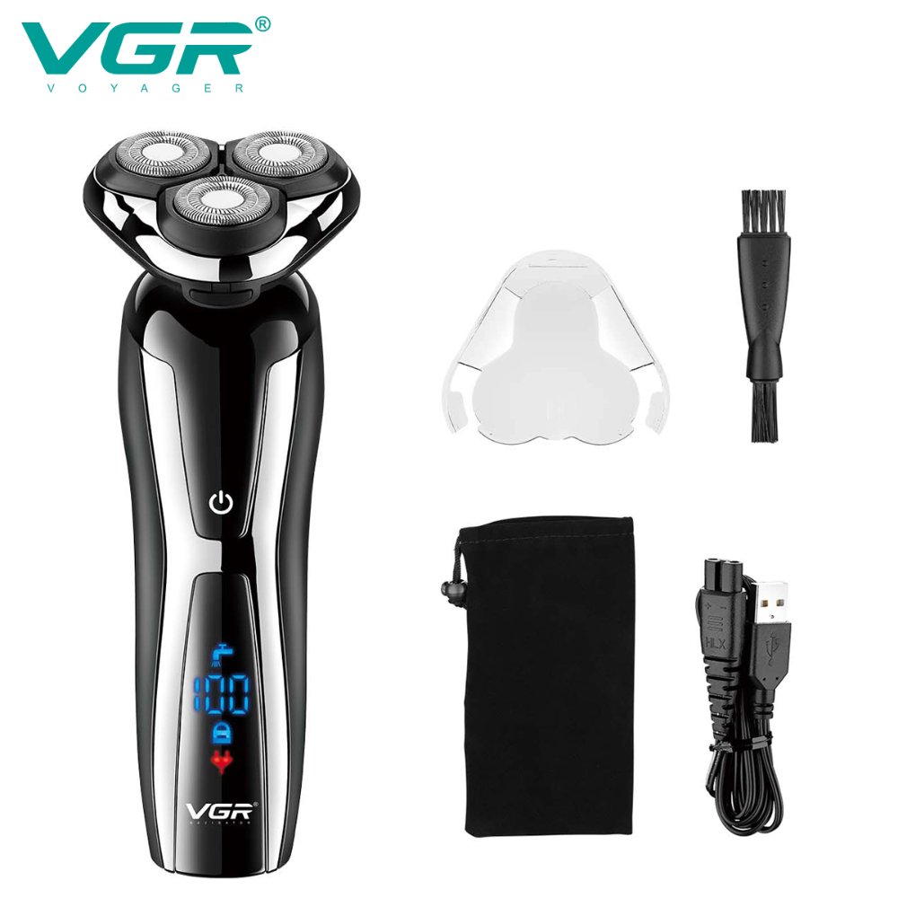 VGR-309 Electric Shaver Cross-border Whole Body Washing Shaver Digital Display USB Rechargeable Rotary Three-blade Head