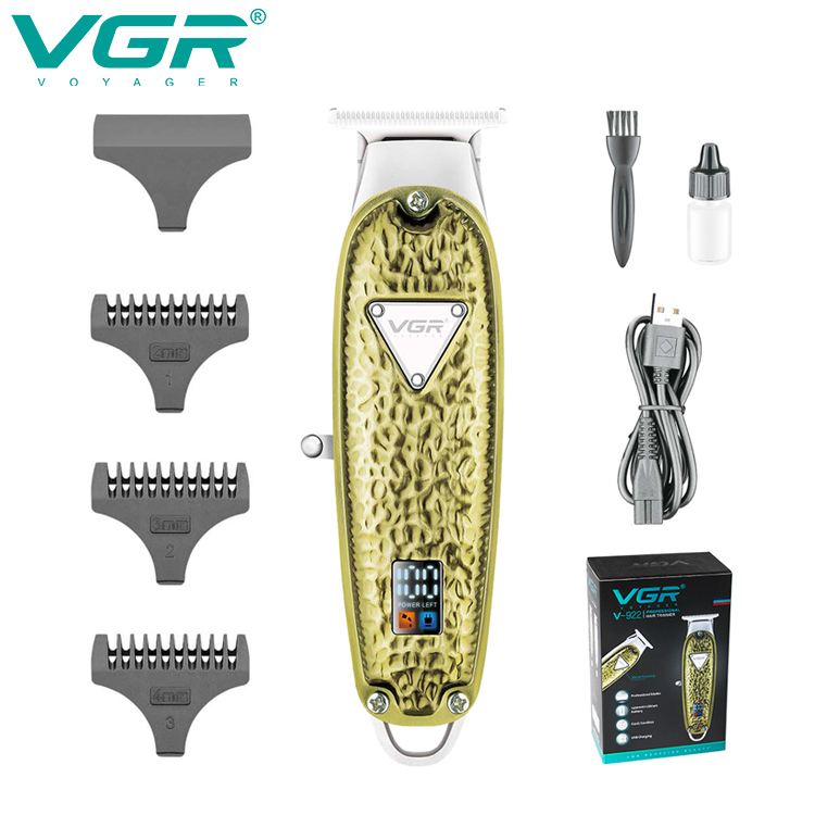 VGR922 Full Metal Hair Clipper LED Display Oil Head Engraving Electric Trimmer Electrical Hair Cutter Golden and Silver