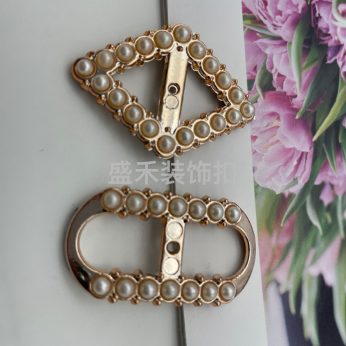 Three-Gear Buckle Adjustment Buckle Pearl Diamond Buckle Decoration Buckle Shoes and Clothing Accessories Luggage Decoration
