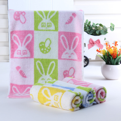 Cartoon children twistless pure cotton towel 32 strands of Large lattice to rabbit child towel