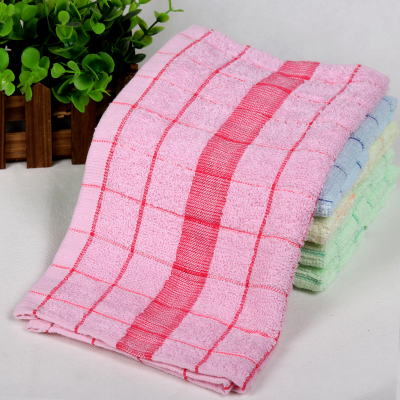 Pure cotton towel single yarn jacquard small grid bibulous face towel welfare towel