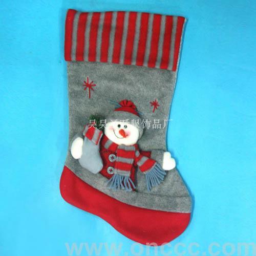 hs-0103 cartoon snowman christmas stockings with gray red background